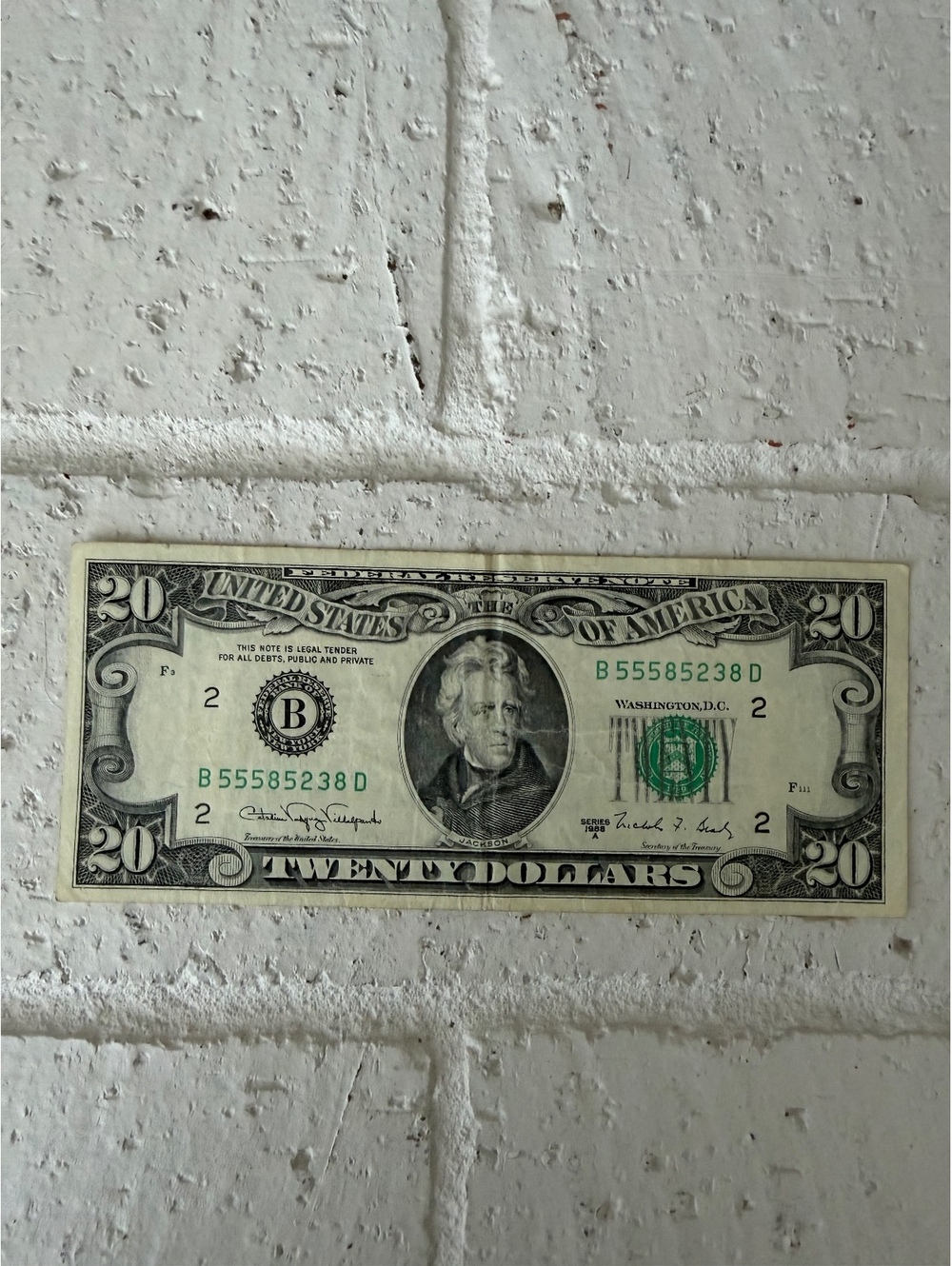 Vintage United States $20 Bill with Andrew Jackson Portrait